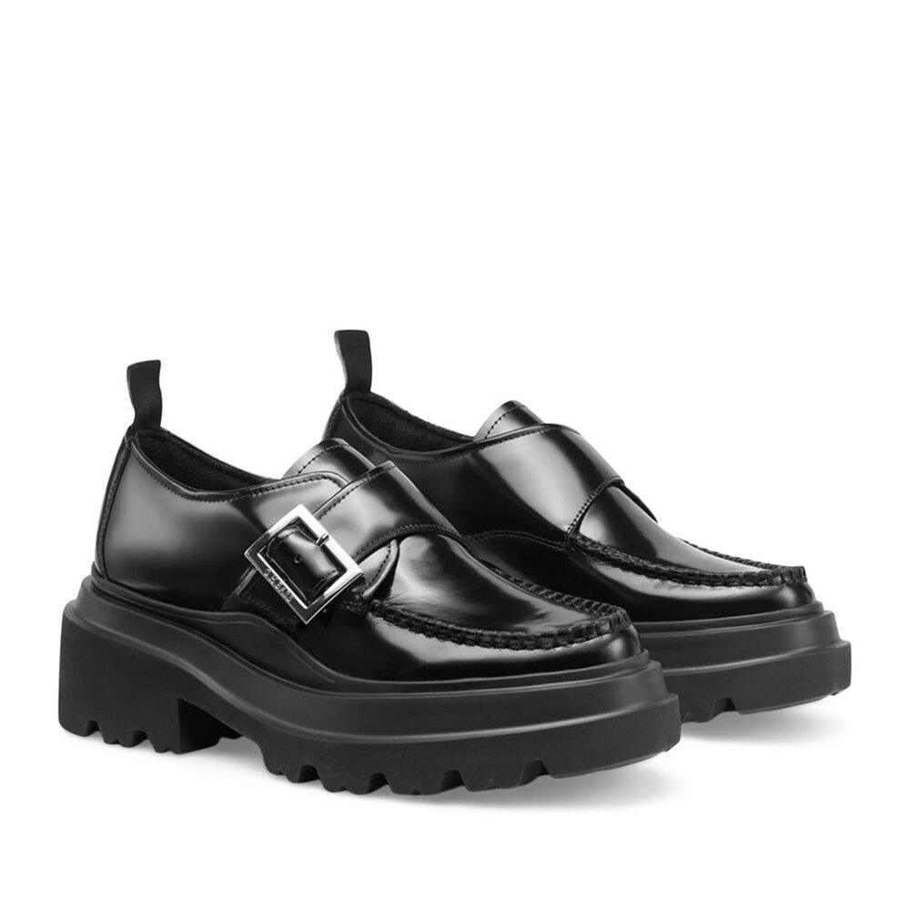 G.H. Bass & Co. Black Lug Sole Loafers with Buckle